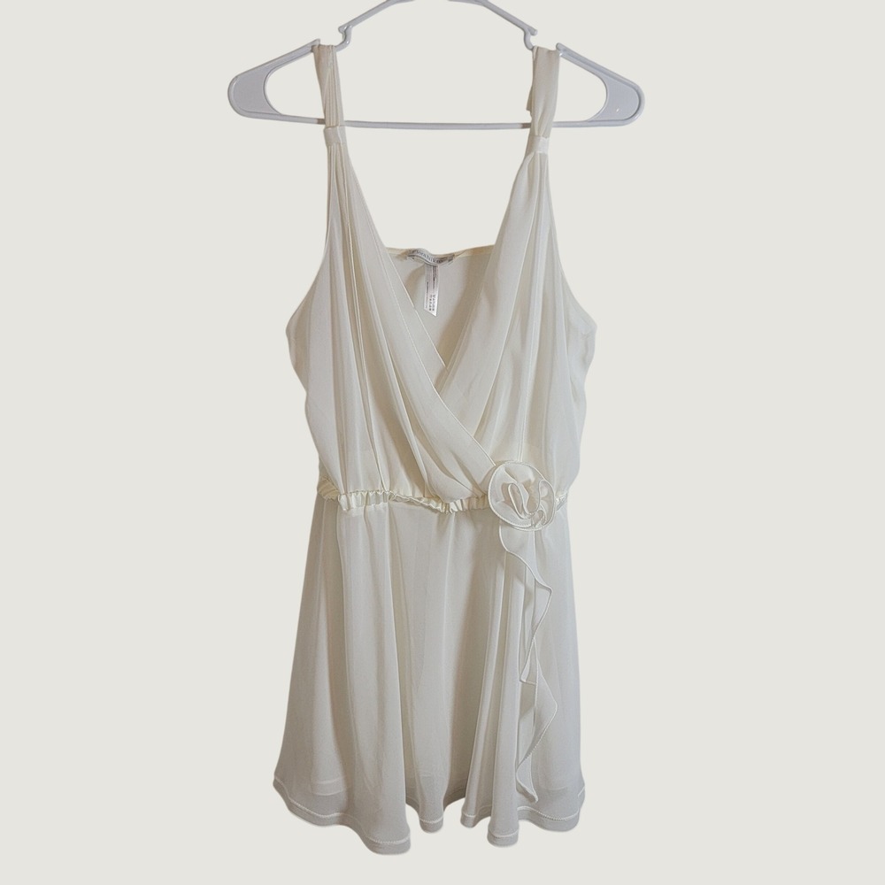 Flora Nikrooz Sheer V-Neck Baby Doll Romantic Large Made in USA Chemise Ivory